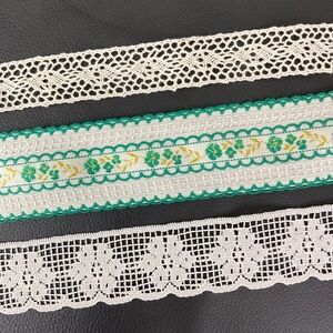 Vintage trim lot 3 styles - cream lace scalloped floral jacquard - 4 yards each